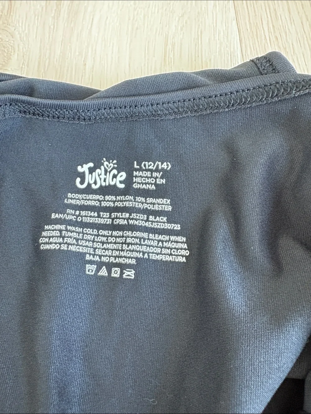 Justice Black One-Piece leotard with Gold Logo
